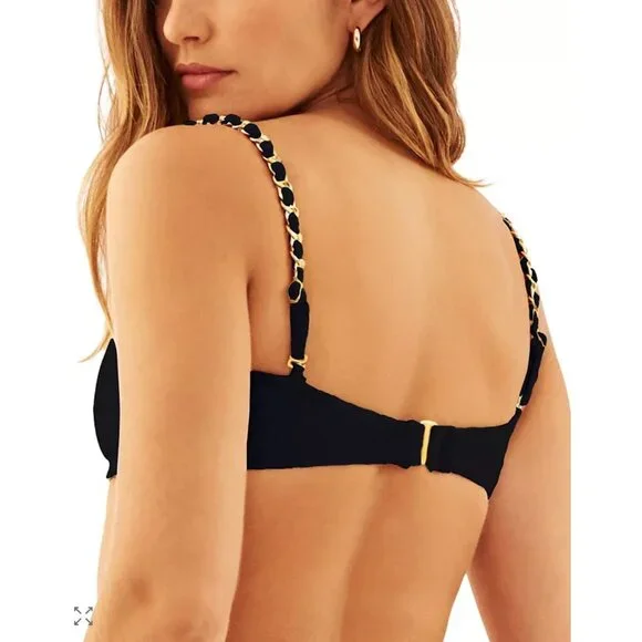NWT Aquamanile Ladys Slipper Orchid Bandeau Bikini Top Black Size M $190 [jb] - Picture 2 of 7